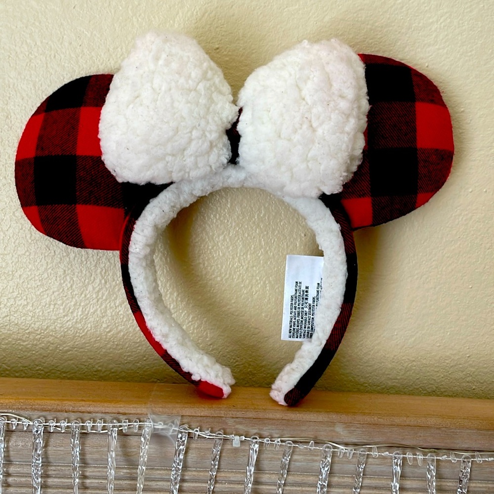 Authentic Minnie Mouse Disney ears - Christmas plaid